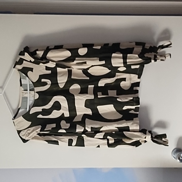 NWT EVE GRAVEL Everglades Lock Green Cream Print Tie Sleeve Blouse XL - Picture 3 of 7